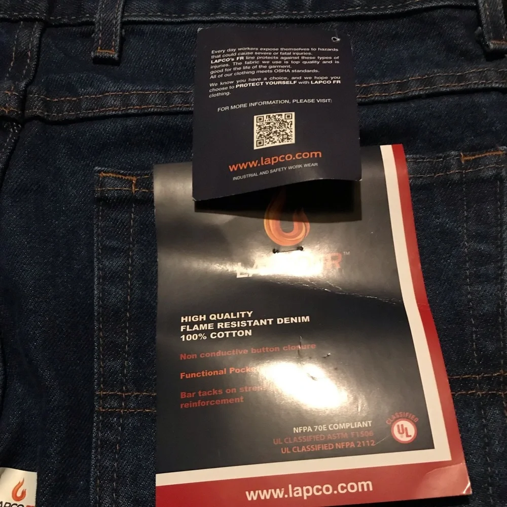 S🚫LD NWT MEN’S “LAPCO FR DENIM JEANS” FLAME RESISTANT DENIM 100% COTTON - Picture 1 of 11